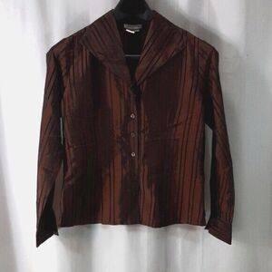 Puli shirt size 10/40 long sleeve button front  brown/black striped *